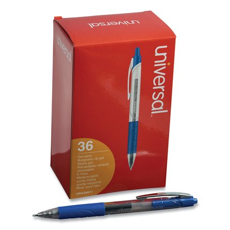 Universal Comfort Grip Retractable Gel Pen, 0.7mm, Blue/Clear, PK36 UNV39911
